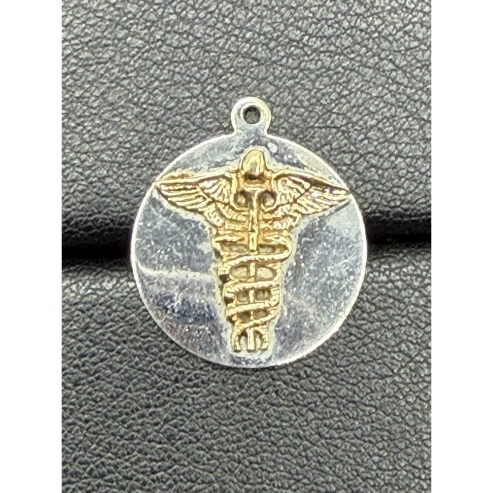 Vintage Sterling Silver Two Tone Caduceus Charm K6